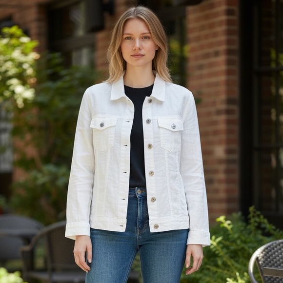 Jones New York Jackets & Blazers - Jones New York 100% Linen White Utility Jacket | Size 1X | Lightweight & Chic